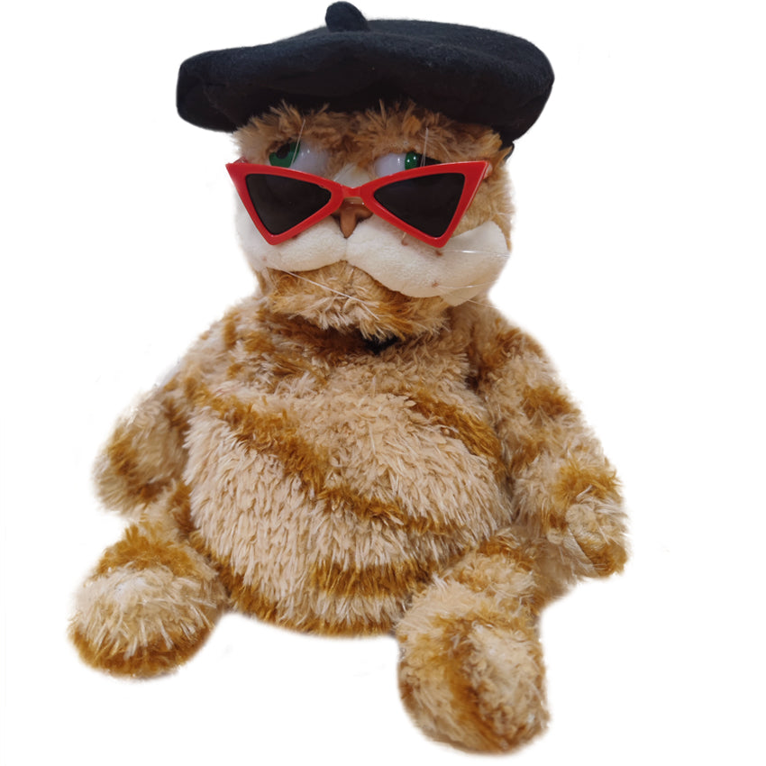 ELAINREN Fashion Stuffed Grafield Wearing French Beret hat and Sunglassesr/11.8''