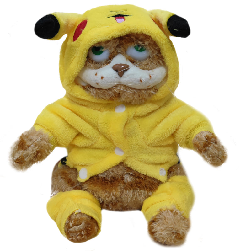 ELAINREN Stuffed PIKAQIU Garfield Cat Toy Cute Orange Cat Wearing PIKAQIU Costume/11.8‘’