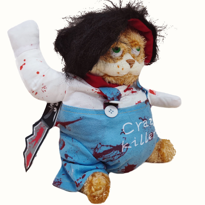 ELAINREN Stuffed Garfield Cat Wearing Crazy Killer Costume-Orange Kitten Killer Plush Toy GIfts/11.8‘’