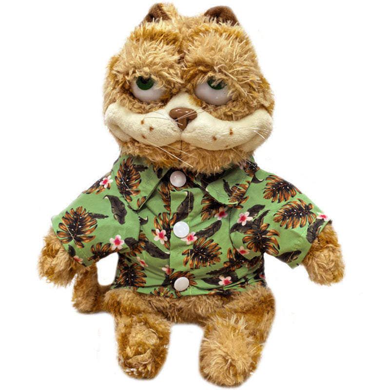 ELAINREN Stuffed Garfield Cat On Holiday Plush Fat Orange Cat Wearing Floral Shirt/11.8‘’
