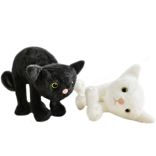 ELAINREN Kawaii Black Cat Stuffed White Kitten Plush Toy/30cm