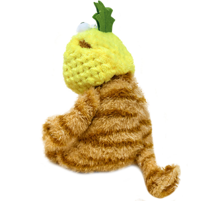 ELAINREN Kawaii Garfield Plush Toy with Pineapple Hat,Stuffed Fat Orange Cat Dress Fruit Costume-30cm