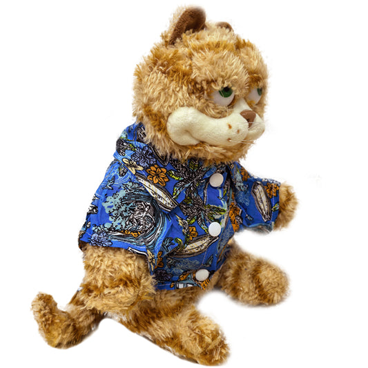 ELAINREN Stuffed Garfield Cat On Holiday Plush Fat Orange Cat Wearing Floral Shirt/11.8‘’