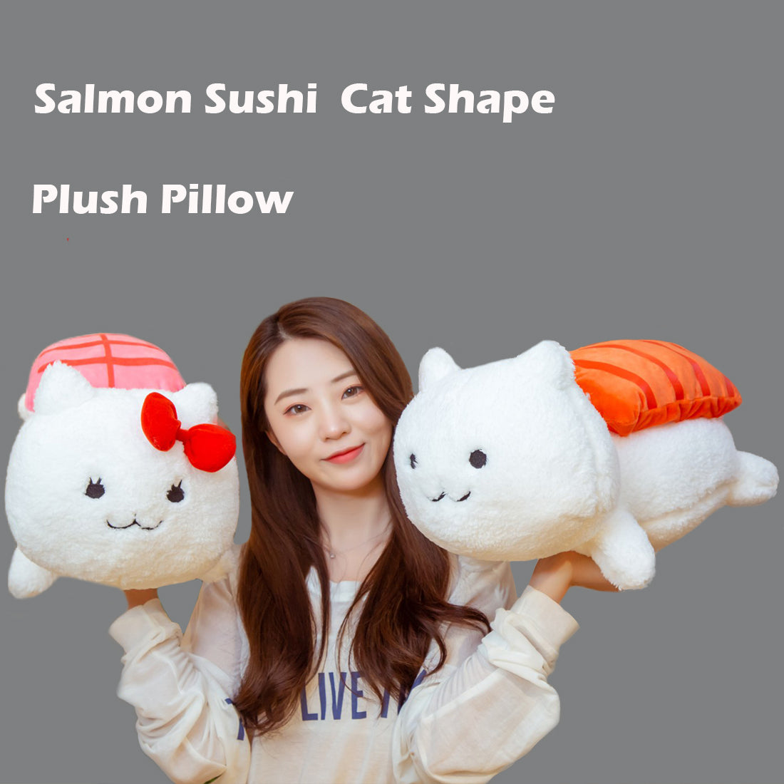 ELAINREN 3 pcs Salmon Sushi Cat Plush Pillow -Soft Tuna Sushi Kitten Stuffed Toy -Fluffy Omelet Kitty Plushie Cushion Decor Gifts/11.8''