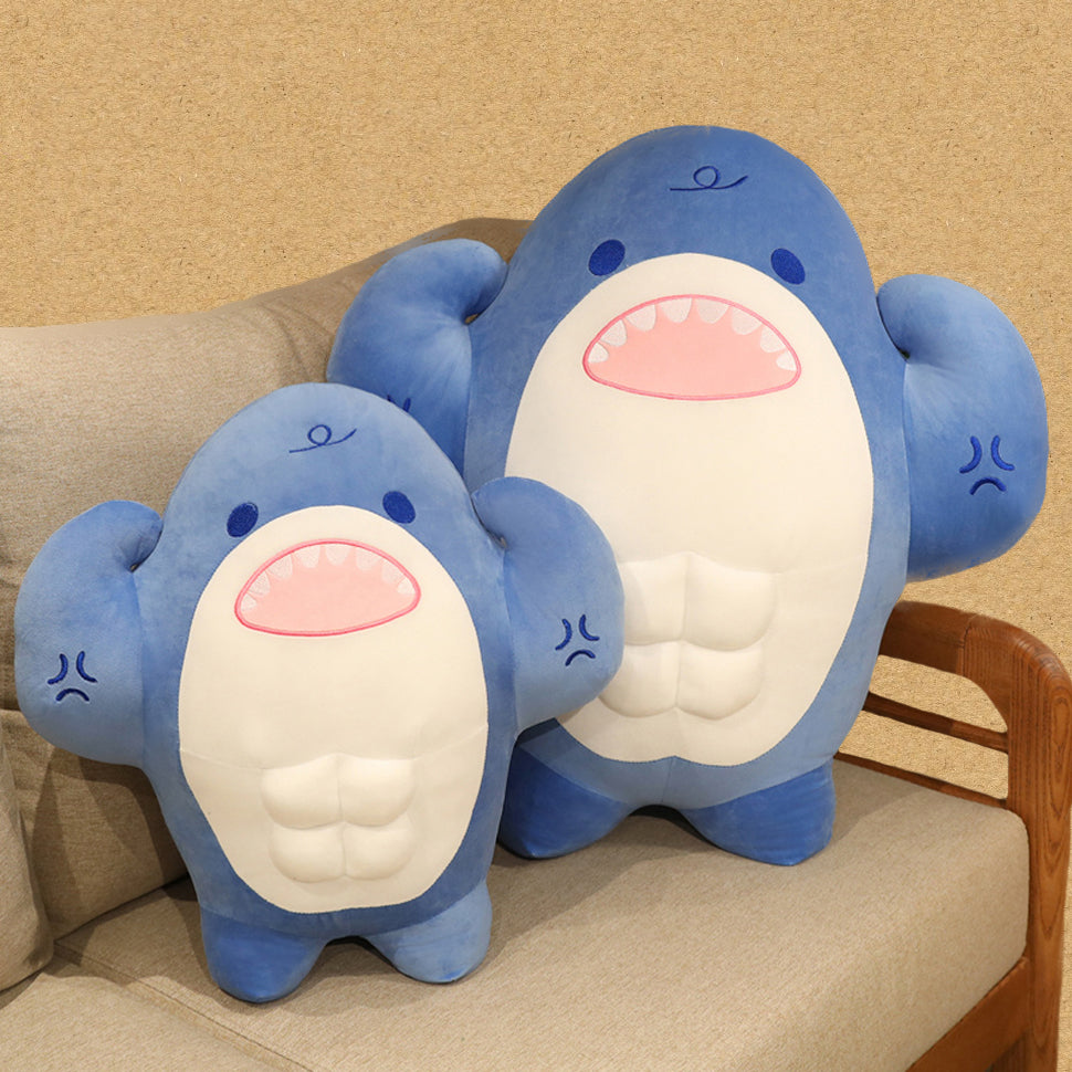 ELAINREN Big Blue Muscle Shark Plush Toy Pillow/19.6‘’