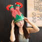 ELAINREN Christmas Hat Unisex Santa Hat Xmas Funny Hats Long Striped Elf Hat Santa and Elf Pants Hats