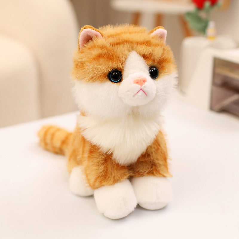 ELAINREN Sitting Orange Tabby Cat Plush Realistic Tiger Kitten Stuffed Toy/20cm