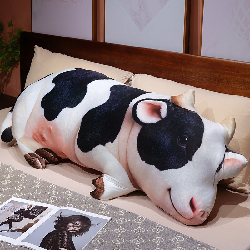 ELAINREN 3D Realistic Cow Plush Big Pillow Soft Cow Stuffed Decor Cushion-100cm