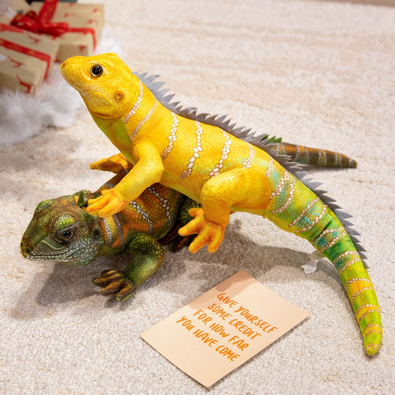 ELAINREN Realistic Green Lizard Stuffed Animal Toys, Chameleon Dolls, Reptile Soft Toys Maned Lizards