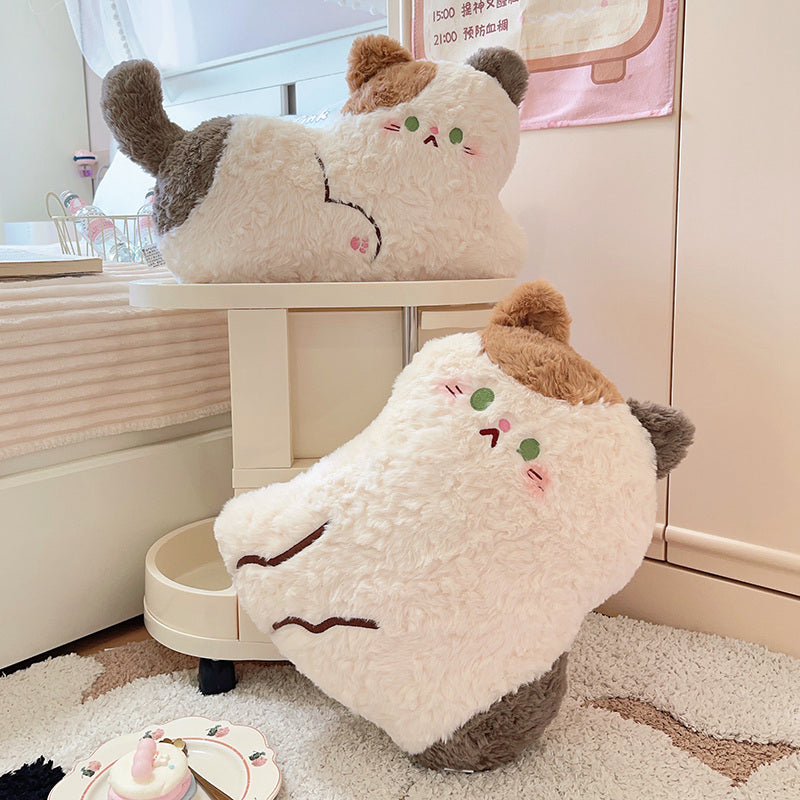 ELAINREN Ultra-Soft Calico Kitten Plush Flat Pillow