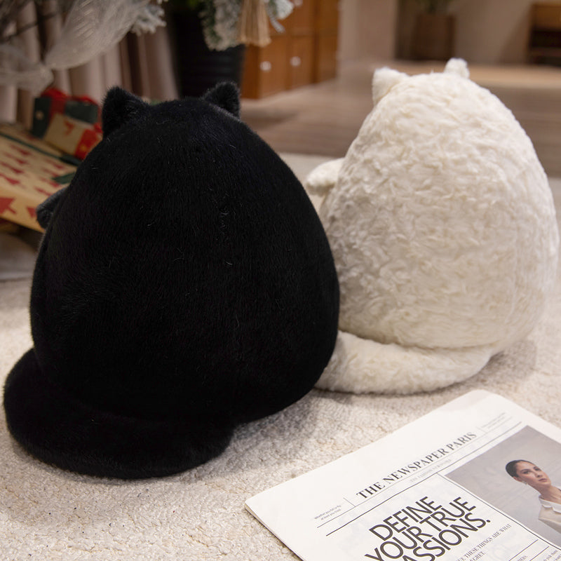 ELAINREN Furry White Kitten Plush Pillow Ultra-Soft Chubby Black Cat Stuffed Animals Toy/