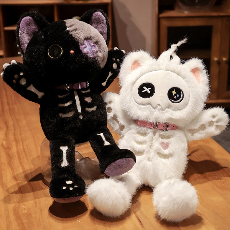 ELAINREN Halloween Skeleton Cat Plush Toy Goth Black Kitten Stuff Doll/15''