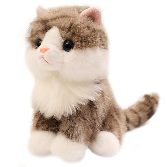 ELAINREN Lifelike  Brown Tabby Cat Plush Kitten Toy/20cm