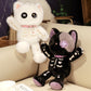 ELAINREN Halloween Skeleton Cat Plush Toy Goth Black Kitten Stuff Doll/15''