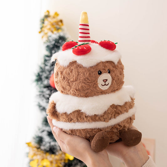 ELAINREN Strawberry Cupcake Bear Plush Pillow,Chocolate Cake Bear Stuffed Animal Plushies Birthday Gifts/11.8Inch