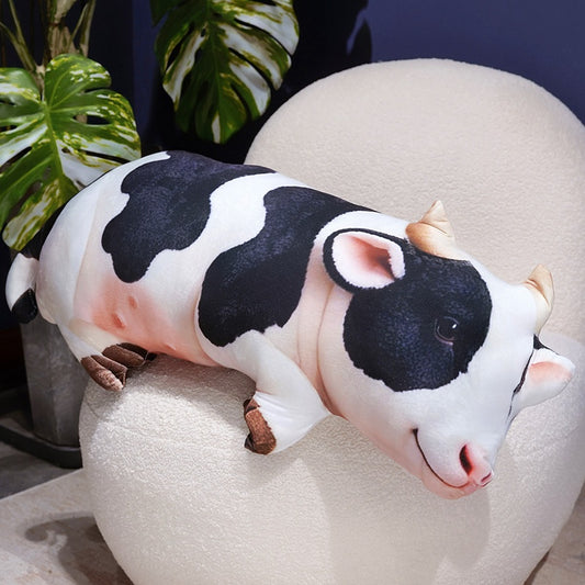 ELAINREN 3D Realistic Cow Plush Big Pillow Soft Cow Stuffed Decor Cushion-100cm