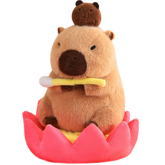 ELAINREN Lotus Capybara Plush Toy,Stuffed Brown Capybara Sitting on The Lotus, Cartoon Furry Capybara Plushie Soft Pillow Decor Gifts/11.8''