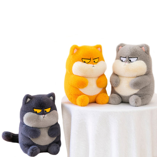 ELAINREN Chubby Furry Cat Plush Toy Cuddly Kitten Stuffed Kitten Gifts/35cm