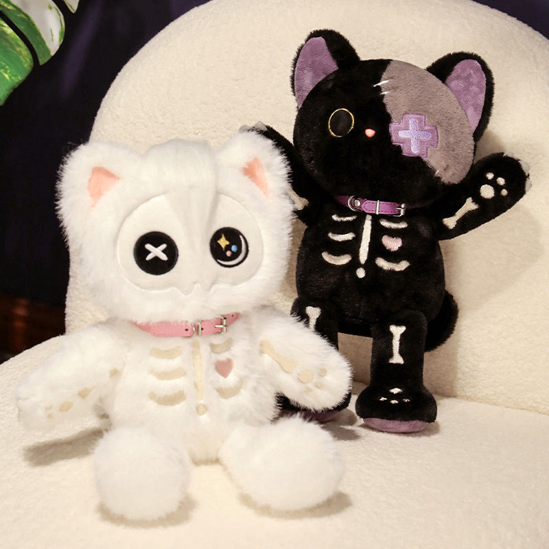 ELAINREN Halloween Skeleton Cat Plush Toy Goth Black Kitten Stuff Doll/15''