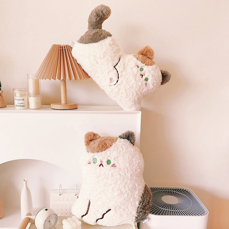 ELAINREN Ultra-Soft Calico Kitten Plush Flat Pillow