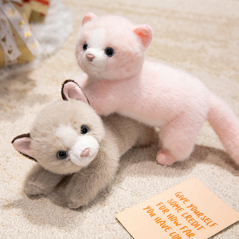 ELAINREN Realistic Furry Kitten Plush Pink Cat Stuffed Animals Toy Gifts