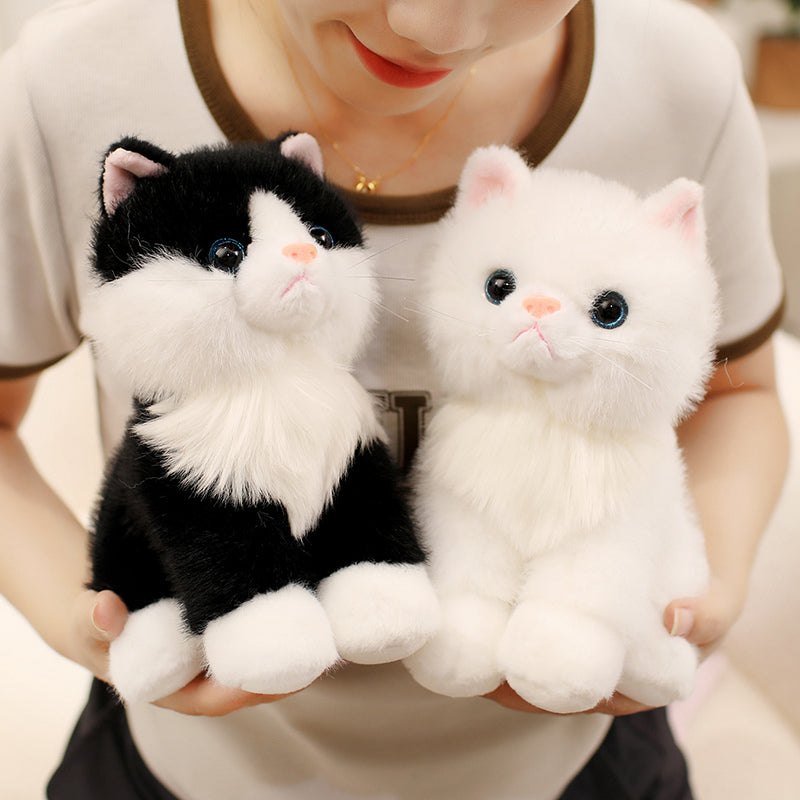 ELAINREN Realistic White Cat Stuffed Kitten Kitty Toy Gifts/20cm