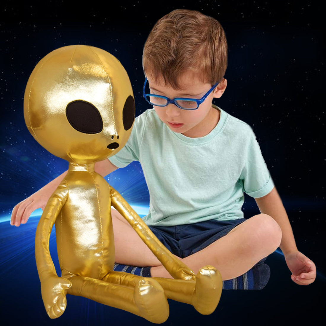 ELAINREN Gold Alien Stuffed Space Toy Soft Saucerman Plush Pillow/25.6''
