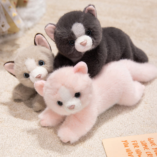 ELAINREN Realistic Furry Kitten Plush Pink Cat Stuffed Animals Toy Gifts
