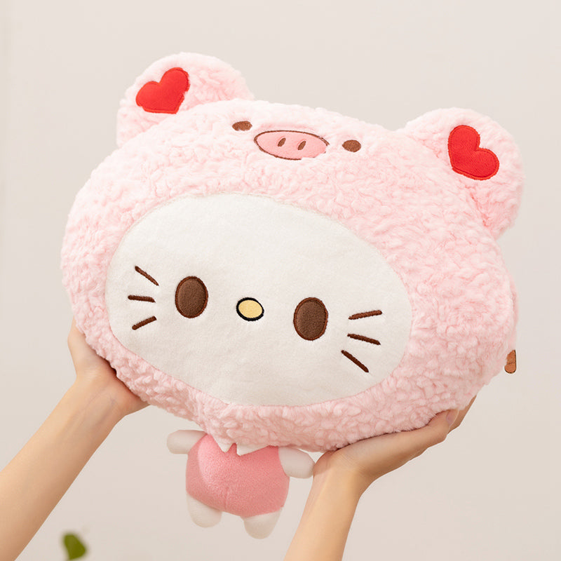 ELAINREN Kawaii Cat Plush Pillow with Blanket