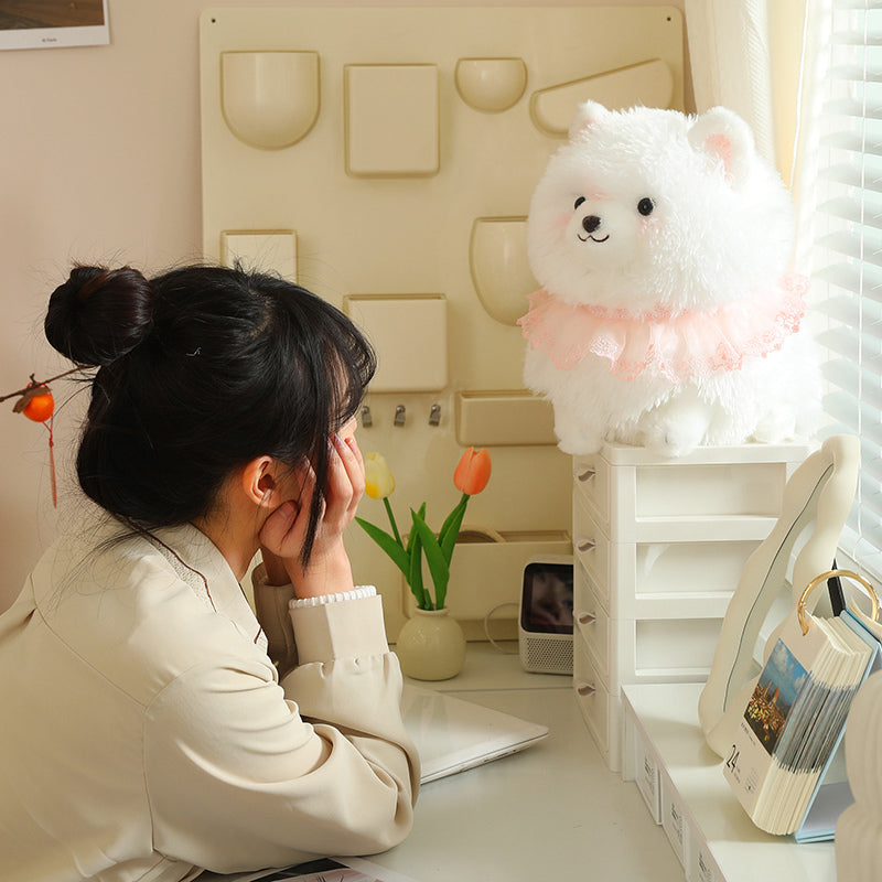ELAINREN Pomeranian Stuffed Animal - Unique Design - Endless Play - White/11.8 Inches