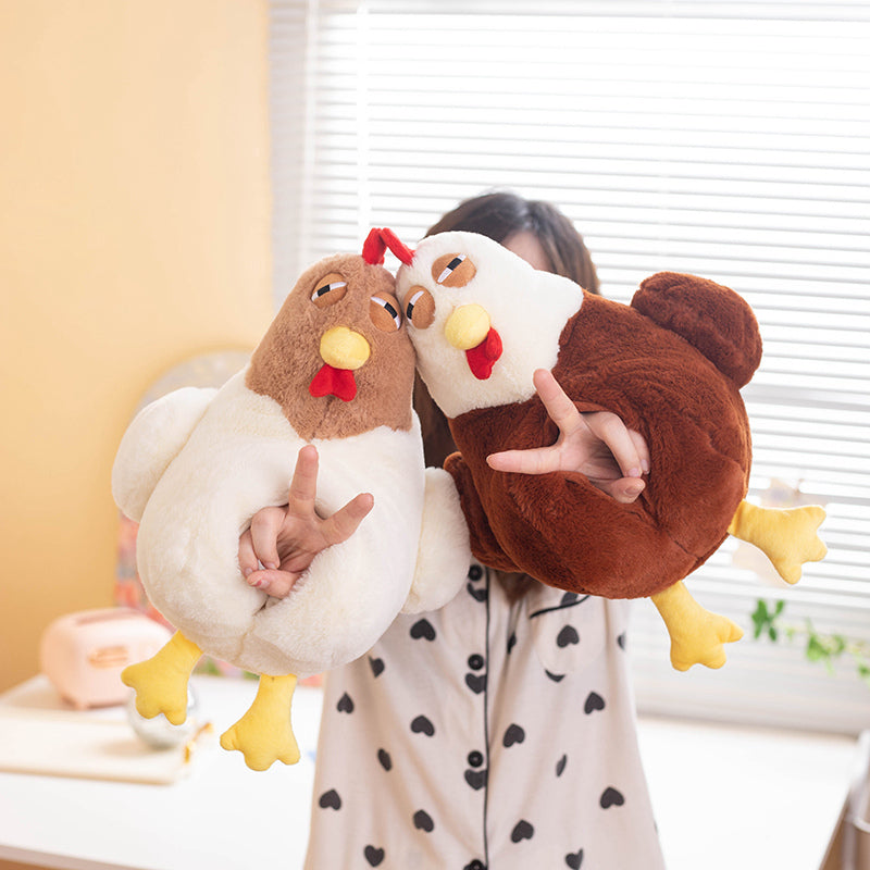 ELAINREN Lifelike White Rooster Stuffed Toy Chubby Hen Chicken Plush Pillow Realistic Sitting Mother Hen Stuff Doll/40*45cm