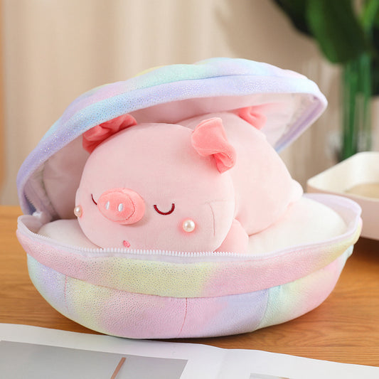 ELAINREN Cute Shell Pig Plush Toy Adorable Pink Piggy Stuffed Animals Doll with Shell Cover/25cm