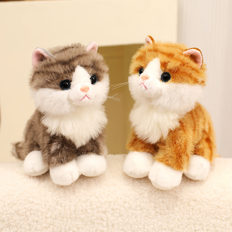 ELAINREN Sitting Orange Tabby Cat Plush Realistic Tiger Kitten Stuffed Toy/20cm