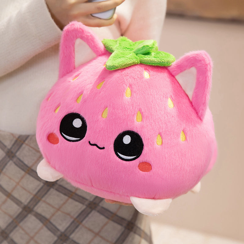 ELAINREN Cute Strawberry Cat Stuffed Pink Kitten Plush Toy Pillow