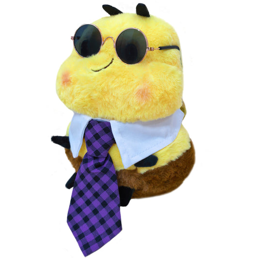 ELAINREN Cuddly Smiling Bee Plush Toy with Sunglasses and Tie