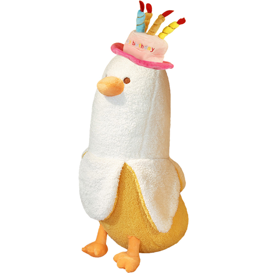 ELAINREN Happy Birthday Banana Duck Plush Toy Cute Stuffed Banana Duck Wearing Birthday Hat/19.6''