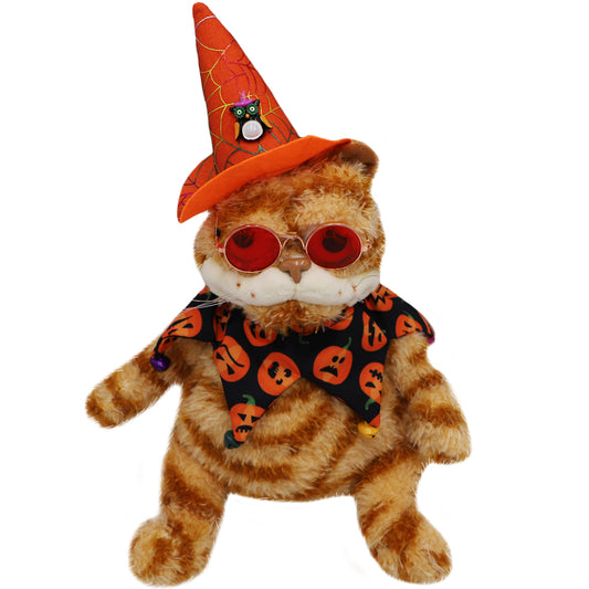 ELAINREN Halloween Garfield Plush Toy Halloween Witch Cat with Sun-Glass and Hat-30CM