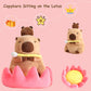 ELAINREN Lotus Capybara Plush Toy,Stuffed Brown Capybara Sitting on The Lotus, Cartoon Furry Capybara Plushie Soft Pillow Decor Gifts/11.8''