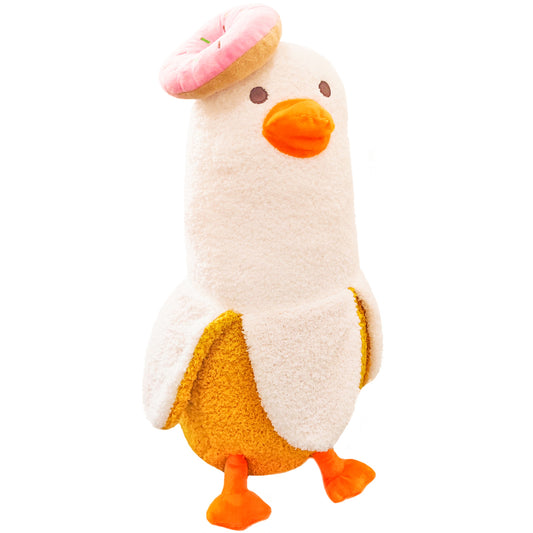 ELAINREN Donut Banana Duck Plush Pillow Soft Banana Duck Stuffed Animal with Strawberry Doughnut Hat/19.6''