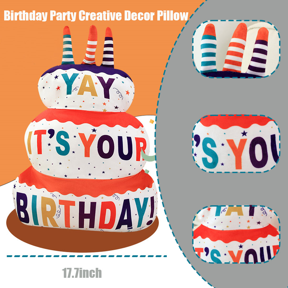 ELAINREN Ultra-Soft Plush Food Happy Birthday Cake Toy Pillow/17.7''