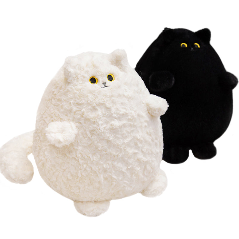 ELAINREN Furry White Kitten Plush Pillow Ultra-Soft Chubby Black Cat Stuffed Animals Toy/