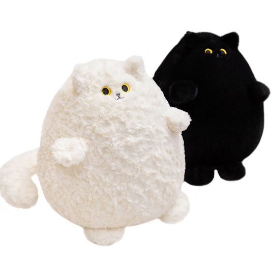 ELAINREN Furry White Kitten Plush Pillow Ultra-Soft Chubby Black Cat Stuffed Animals Toy/