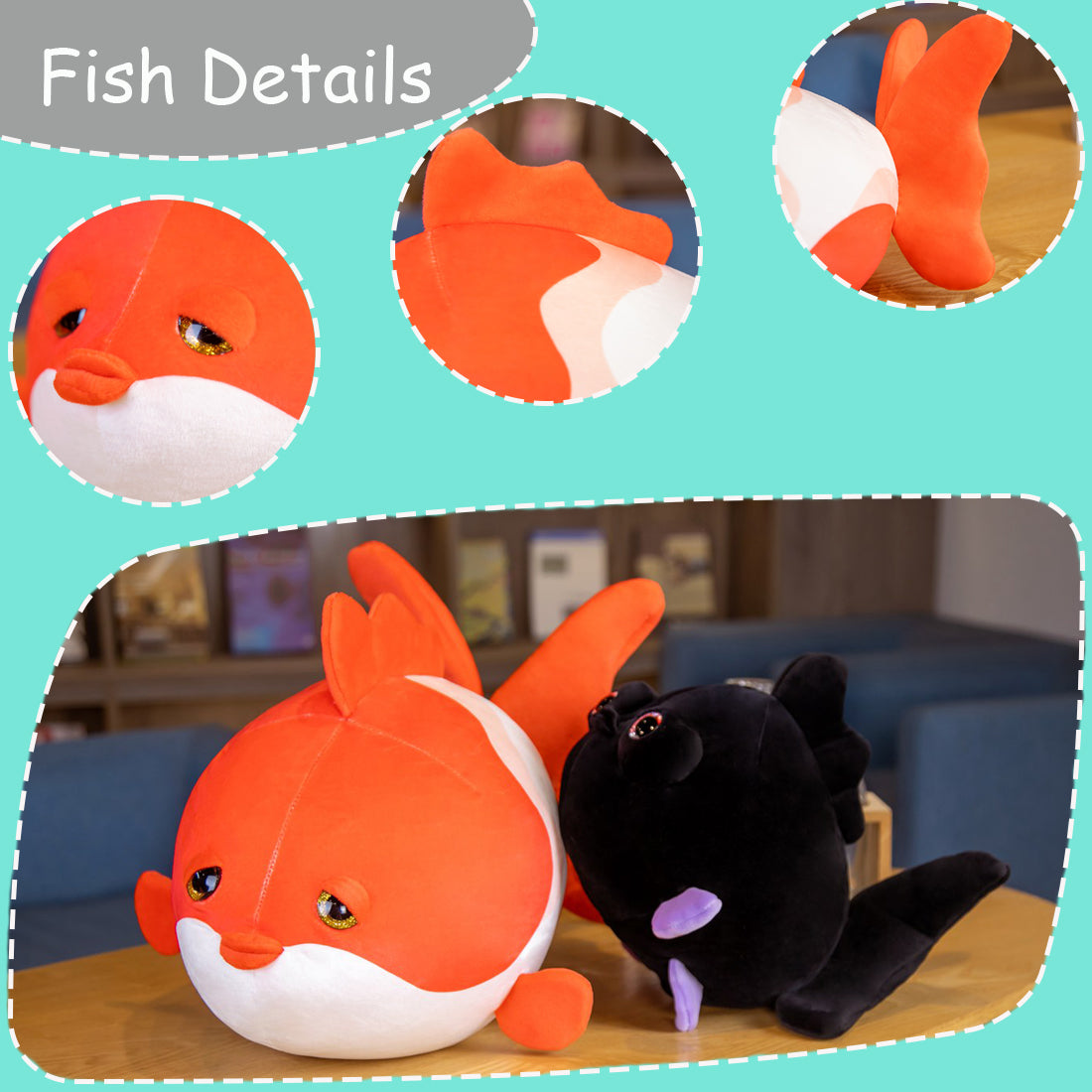 ELAINREN Simulation Goldfish Stuffed Decor Pillow Realistic Koi Plush Carp Soft Home Cushion/19.6''