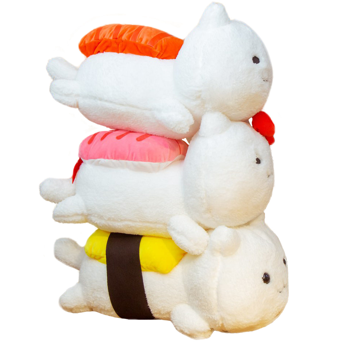 ELAINREN 3 pcs Salmon Sushi Cat Plush Pillow -Soft Tuna Sushi Kitten Stuffed Toy -Fluffy Omelet Kitty Plushie Cushion Decor Gifts/11.8''