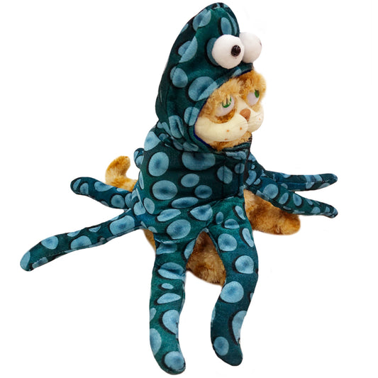 ELAINREN Halloween Garfield Plush Toy with Octopus Cover Fat Orange Cat Plush Kitten Toy Dressing Up Octopus Costume-30cm