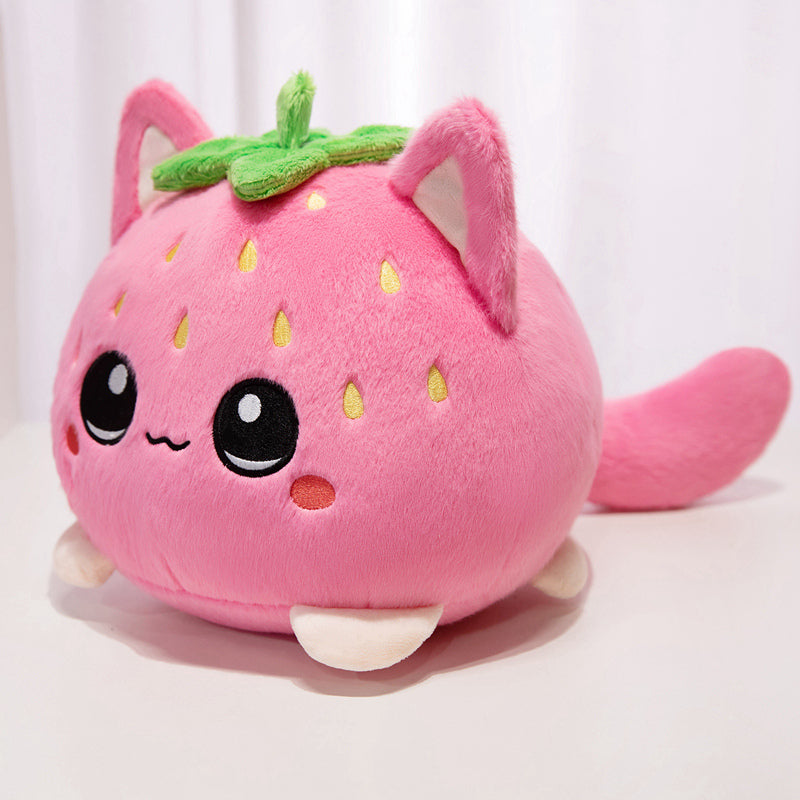ELAINREN Cute Strawberry Cat Stuffed Pink Kitten Plush Toy Pillow