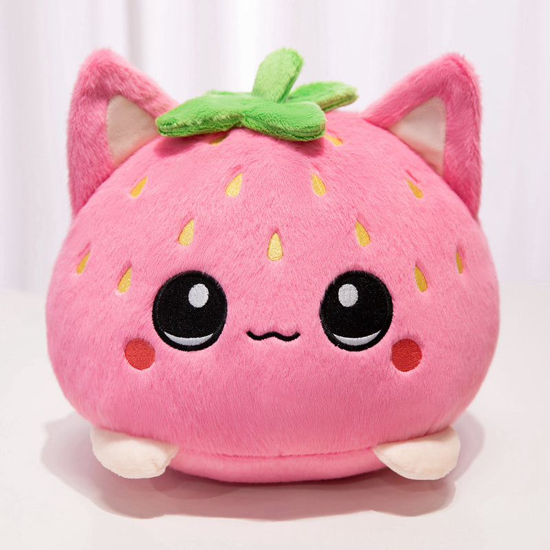 ELAINREN Cute Strawberry Cat Stuffed Pink Kitten Plush Toy Pillow