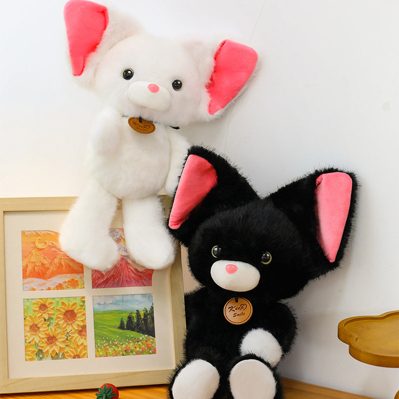ELAINREN Cuddly Black Kitten Stuffed White Cat Plush Animals Toy/45cm