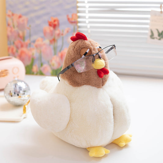 ELAINREN Lifelike White Rooster Stuffed Toy Chubby Hen Chicken Plush Pillow Realistic Sitting Mother Hen Stuff Doll/40*45cm