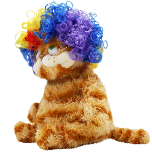 ELAINREN Halloween Garfield Plush Toy Lifelike Yellow Tabby Kitty Plushie Cat Dress Up Clown Dolls-30cm